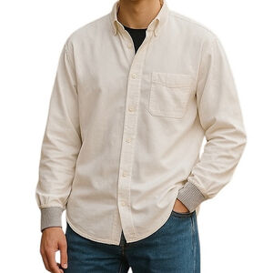 Zanerobe Natural White Ribbed Cuff Button Down Cotton Shirt Size Large